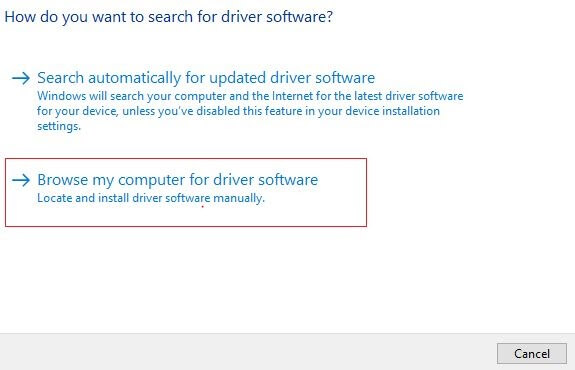 Choose Browse My Computer For Driver Software