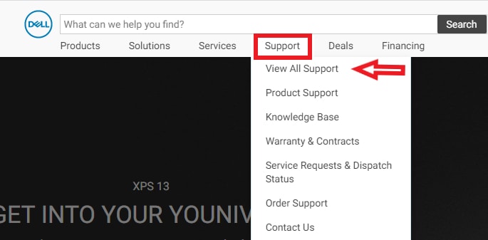 Choose Support Menu from Dell Official Website Choose Support Menu from Dell Official Website