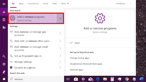 Add or remove programs Add or remove programs
