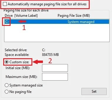 Automatically manage paging file size for all drives