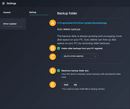 AVG Driver Updater - Setting