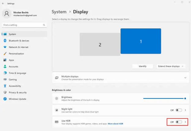 disable the Use HDR