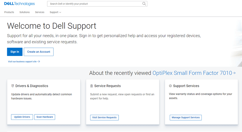 Open Dell Support Page Open Dell Support Page