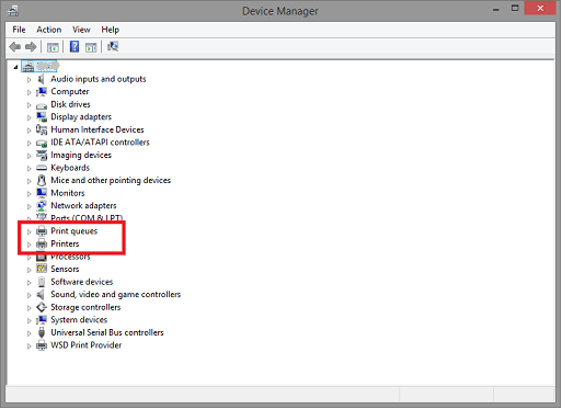 Select Print Queues in Device manager