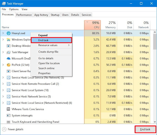 Task Manager window - End Task