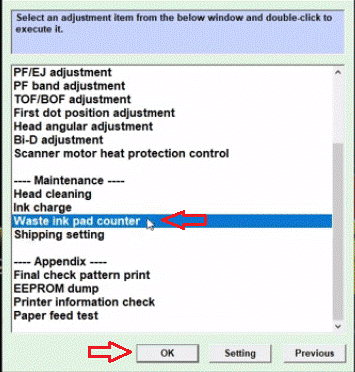 the Waste ink pad counter from the Maintenance