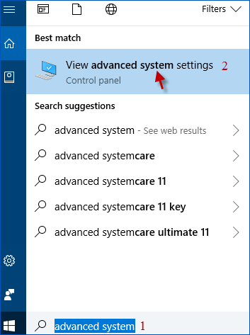 View advanced system settings