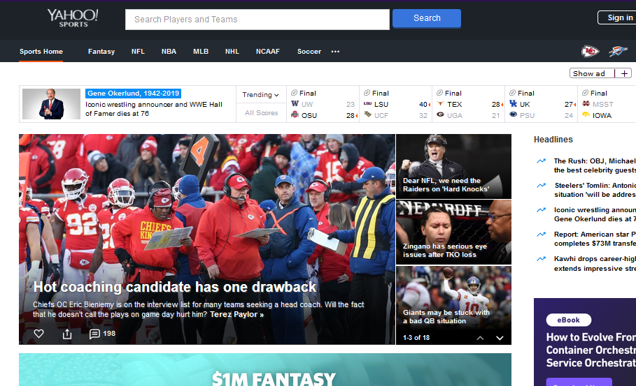 Yahoo Sports - Best Live Sports Streaming Site